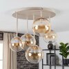 Modern kogellampje Chehalis met 5 amberkleurige en heldere glazen bollen ø 15 cm