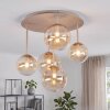 Modern kogellampje Chehalis met 5 amberkleurige en heldere glazen bollen ø 15 cm