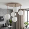 Moderne Kogellamp Chehalis met vijf witte glazen bollen, zandkleurig metaal, Ø 43 cm