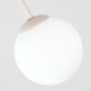 Moderne Kogellamp Chehalis met vijf witte glazen bollen, zandkleurig metaal, Ø 43 cm