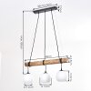 Koyoto 3-lichts eettafel hanglamp met houten balk, E27, lengte 60 cm
