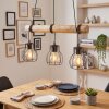 Hanglamp Gondo, natuurlijke houten staaf, kooikappen, lengte 60 cm, wikkelbare kabels