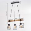 Hanglamp Gondo, natuurlijke houten staaf, kooikappen, lengte 60 cm, wikkelbare kabels