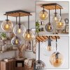 Boho Kogellampje Gastor met houten lamellenplaat, 4 glazen bollen in amber, helder en rook
