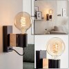 Moderne wandlamp Lemou met zichtbare E27-fitting, hoekige vorm en metalen wandplaat