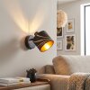 Wandlamp Alsen met verstelbare lampkop, stoffen lampenkap met goudkleurige gebogen sleuven
