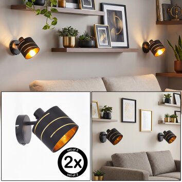 Alsen wandlamp set van 2 met stoffen lampenkap met patroon, draaibare lampkop