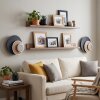 LED ronde wandlamp Lemik, set van 2, houtlook ring, verstelbaar, 3000 Kelvin warmwit