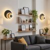 LED ronde wandlamp Lemik, set van 2, houtlook ring, verstelbaar, 3000 Kelvin warmwit