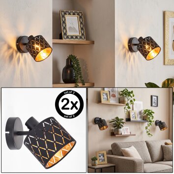 Alsen wandlamp met lampenkap met uitsparingen, draaibare wandspot, 2-delig