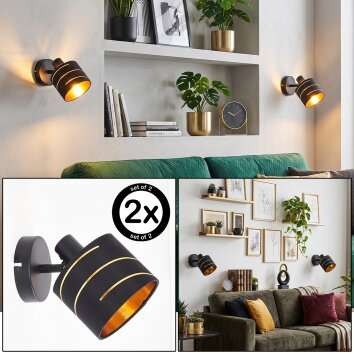 Alsen 2-delige wandlampenset met stoffen lampenkap met patroon, leeslamp voor bank