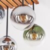 Cluster-plafondlamp Gastor met vier bollen in blauw, chroom, groen, helder en rookkleurig