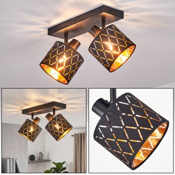 Alsen 2-lichts plafondspot met rasterkap en schaduweffect, moderne vintagestijl