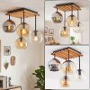 Plafondlamp met glazen bollen Koyoto, houten lamellenplaat, 4 lichtpunten