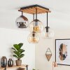 Plafondlamp met glazen bollen Koyoto, houten lamellenplaat, 4 lichtpunten