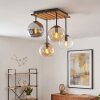 Plafondlamp met glazen bollen Koyoto, houten lamellenplaat, 4 lichtpunten