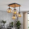 Plafondlamp met glazen bollen Koyoto, houten lamellenplaat en 4 lichtpunten