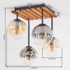 Plafondlamp met glazen bollen Gastor, houten lamellenplaat in natuurlijke kleuren, amber glas