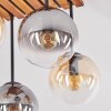 Plafondlamp met glazen bollen Gastor, houten lamellenplaat in natuurlijke kleuren, amber glas