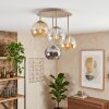Moderne zandkleurige plafondlamp met glazen bollen Koyoto, 4 kappen in amber en chroom