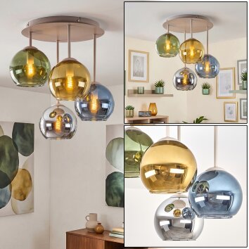 Cluster-plafondlamp Koyoto met vier bonte glazen bollen, ø 15 cm, E14
