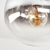 Boho-plafondlamp Gastor met houten lamellenplaat en 5 heldere rookglazen bollen, ø 15 cm