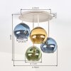 Kogellamp Koyoto met cluster van vier glazen schermen in blauw, goud en groen, ø 15 cm
