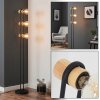 Staande lamp Voril met drie houten houders, zichtbare E27-fitting en voetschakelaar