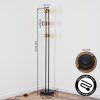 Staande lamp Voril met drie houten houders, zichtbare E27-fitting en voetschakelaar