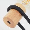 Staande lamp Voril met drie houten houders, zichtbare E27-fitting en voetschakelaar