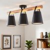 Plafondlamp Andian met boho-houten balk, drie zwarte kappen voor de eettafel, E27