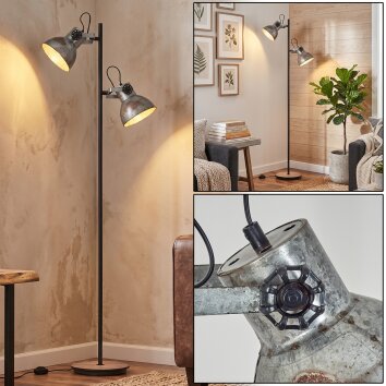 Hora 2-lichts staande lamp industrieel, E27 fitting, 162 cm, met voetschakelaar