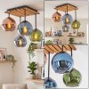 Boho kogellampje Koyoto met 4 gekleurde glazen bollen aan houten lamellenplaat
