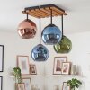 Boho kogellampje Koyoto met 4 gekleurde glazen bollen aan houten lamellenplaat