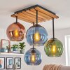 Boho kogellampje Koyoto met 4 gekleurde glazen bollen aan houten lamellenplaat