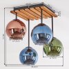 Boho kogellampje Koyoto met 4 gekleurde glazen bollen aan houten lamellenplaat