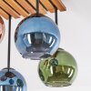 Boho kogellampje Koyoto met 4 gekleurde glazen bollen aan houten lamellenplaat