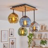 Cluster-plafondlamp Koyoto met houten lamellenplaat en 4 hangstangen, Boho stijl