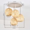 Boho Cluster-plafondlamp Basto met 4 gevlochten bamboeschermen in natuurlijke kleuren