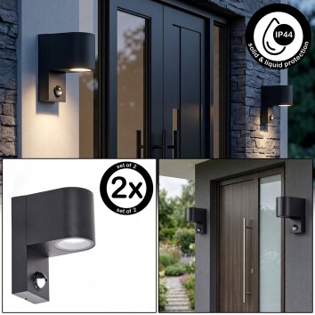 Wandlamp voor buiten Kingstown, 2-delige set met halfronde kap, bewegingsmelder