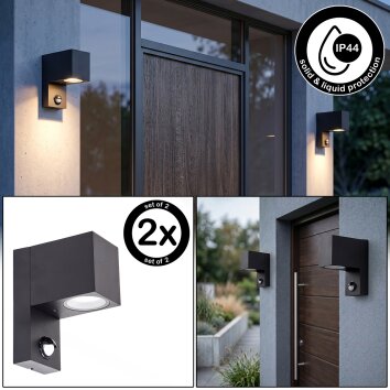 Wandlamp voor buiten Kingstown met hoekige behuizing en bewegingssensor, 2er-set, IP44