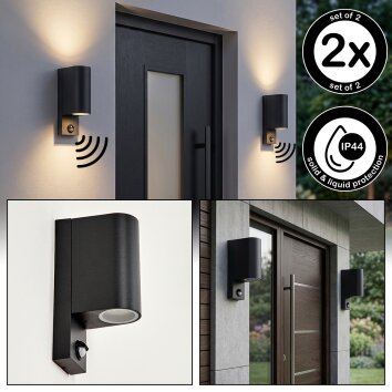 Wandlamp voor buiten Kingstown, halfronde vorm, set van 2, bewegingssensor, IP44
