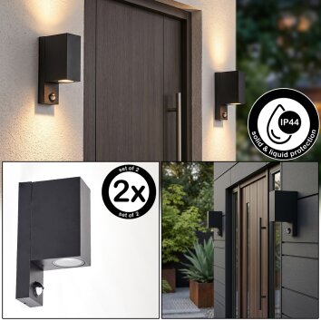Wandlamp voor buiten Kingstown, set van 2 met hoekige behuizing en bewegingssensor