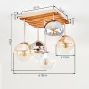 Boho-kogellampje Gastor met houten lamellenplaat, 5 bollen in amber, helder en rookkleurig