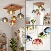 Boho-plafondlamp Gastor met 5 bonte glazen bollen, houten lamellen, ø 15 cm, E14