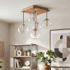 Boho cluster-plafondlamp Koyoto met 5 heldere glazen bollen aan houten lamellenplaat