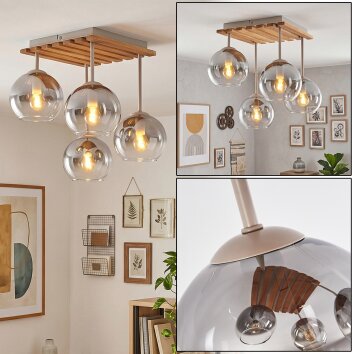 Koyoto 4-lichts plafondlamp met bolkappen, E14, retro boho voor woonkamer