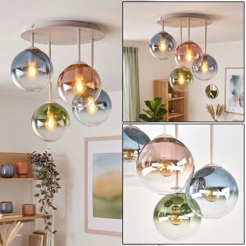 Moderne cluster-plafondlamp Gastor met bollen in blauw, groen, helder en koper