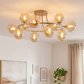 Chehalis 12-lichts plafondlamp met bolkappen, retro modern, rond ø 76 cm, G9