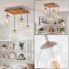 Boho plafondlamp Gastor met houten lamellenplaat en 4 heldere glazen kappen ø 15 cm, E14